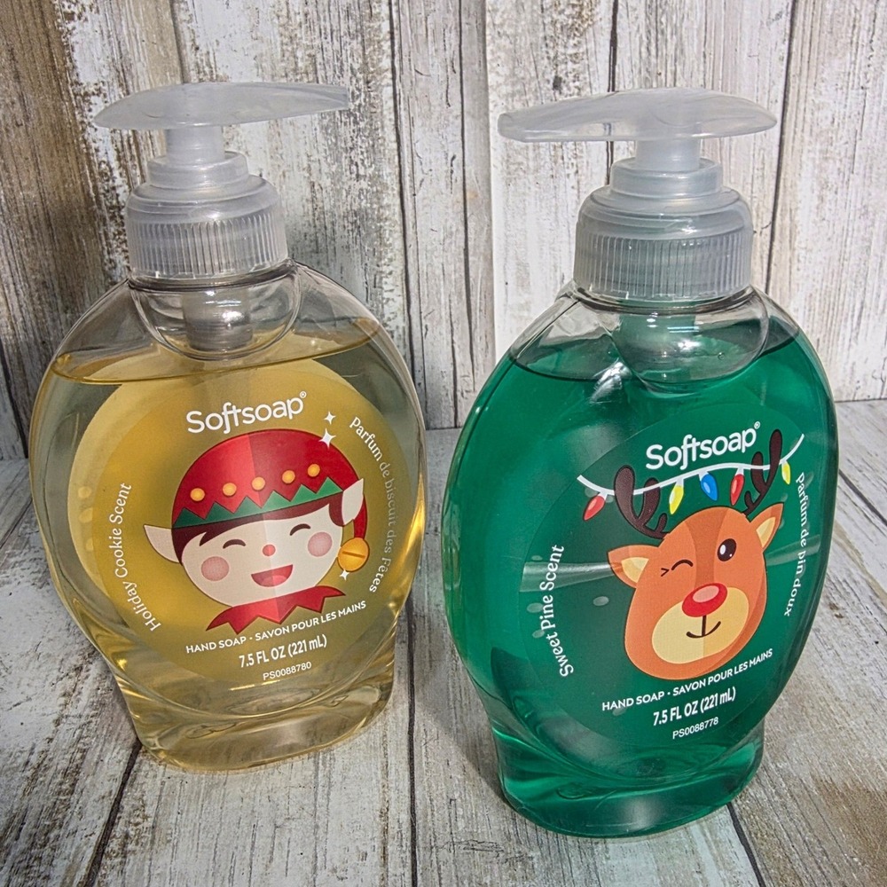 Softsoap Holiday Hand Soap 2 Pack Holiday Cookie Sweet Pine 7.5oz Elf Reindeer